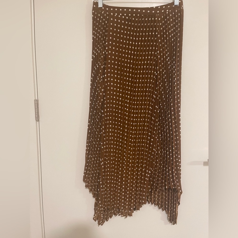 Size medium gold with white polka dot Zara midi skirt